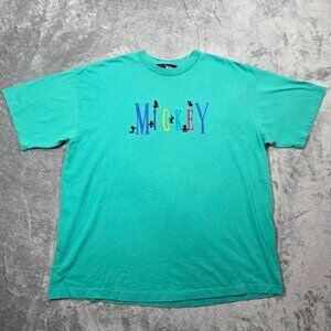 Vintage Disney Shirt Mens L / XL Green Embroidered Mickey Single Stitch USA READ